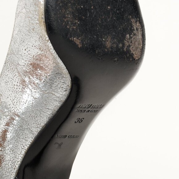 Miu Miu Silver Specchio Crackle Foil Metallic Heels - Picture 5 of 9